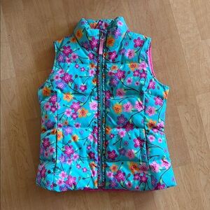 Girls Garnet Hill blue floral puffer vest size 6